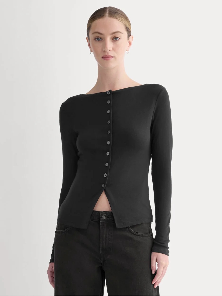 Everlane Button-Up Top In Butterluxe Black Size Xxl Nwt Tencel Wool